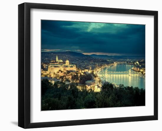 Hungary, Budapest, Castle District, Royal Palace and Chain Bridge over River Danube-Michele Falzone-Framed Photographic Print
