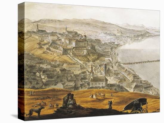 Hungary, Budapest, Historical View of City from Mount Saint Gellert-null-Stretched Canvas