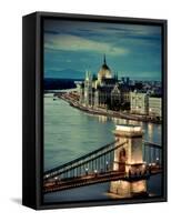 Hungary, Budapest, Parliament Buildings, Chain Bridge and River Danube-Michele Falzone-Framed Stretched Canvas