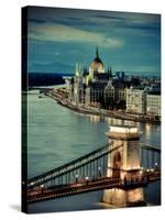 Hungary, Budapest, Parliament Buildings, Chain Bridge and River Danube-Michele Falzone-Stretched Canvas