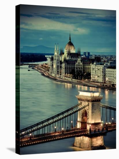 Hungary, Budapest, Parliament Buildings, Chain Bridge and River Danube-Michele Falzone-Stretched Canvas