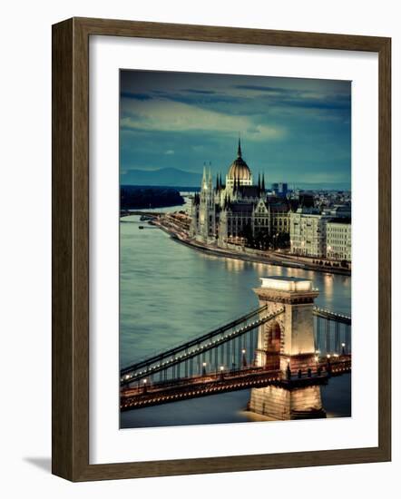 Hungary, Budapest, Parliament Buildings, Chain Bridge and River Danube-Michele Falzone-Framed Photographic Print