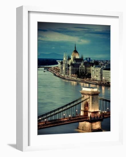Hungary, Budapest, Parliament Buildings, Chain Bridge and River Danube-Michele Falzone-Framed Photographic Print