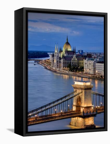 Hungary, Budapest, Parliament Buildings, Chain Bridge and River Danube-Michele Falzone-Framed Stretched Canvas