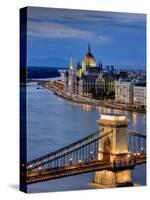 Hungary, Budapest, Parliament Buildings, Chain Bridge and River Danube-Michele Falzone-Stretched Canvas