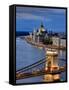 Hungary, Budapest, Parliament Buildings, Chain Bridge and River Danube-Michele Falzone-Framed Stretched Canvas