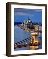 Hungary, Budapest, Parliament Buildings, Chain Bridge and River Danube-Michele Falzone-Framed Photographic Print