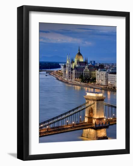 Hungary, Budapest, Parliament Buildings, Chain Bridge and River Danube-Michele Falzone-Framed Photographic Print