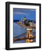 Hungary, Budapest, Parliament Buildings, Chain Bridge and River Danube-Michele Falzone-Framed Photographic Print