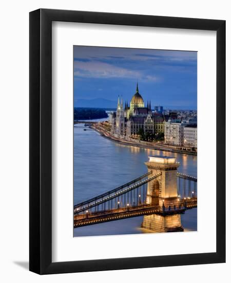 Hungary, Budapest, Parliament Buildings, Chain Bridge and River Danube-Michele Falzone-Framed Photographic Print