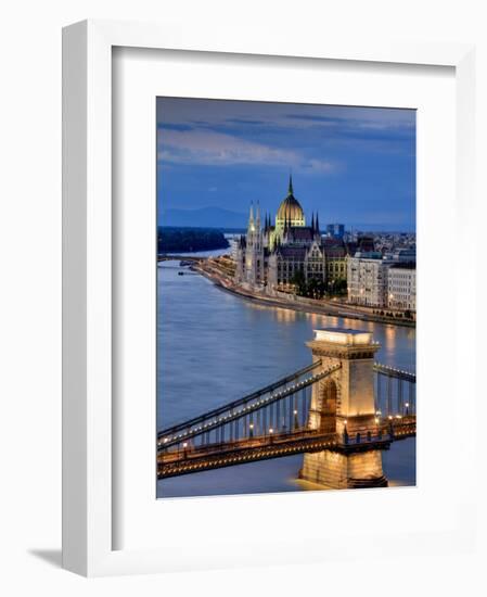 Hungary, Budapest, Parliament Buildings, Chain Bridge and River Danube-Michele Falzone-Framed Photographic Print