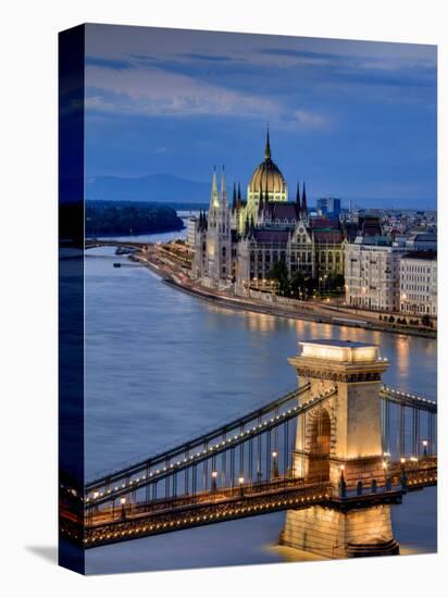 Hungary, Budapest, Parliament Buildings, Chain Bridge and River Danube-Michele Falzone-Stretched Canvas