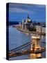 Hungary, Budapest, Parliament Buildings, Chain Bridge and River Danube-Michele Falzone-Stretched Canvas