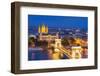 Hungary, Budapest. Szechenyi Chain Bridge across the Danube River. illuminated at night-Tom Haseltine-Framed Photographic Print