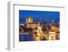 Hungary, Budapest. Szechenyi Chain Bridge across the Danube River. illuminated at night-Tom Haseltine-Framed Photographic Print