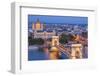 Hungary, Budapest. Szechenyi Chain Bridge across the Danube River. illuminated at night-Tom Haseltine-Framed Photographic Print