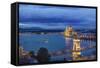 Hungary, Budapest, Twilight Danube-Rob Tilley-Framed Stretched Canvas