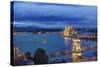 Hungary, Budapest, Twilight Danube-Rob Tilley-Stretched Canvas