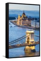 Hungary, Central Hungary, Budapest. Chain Bridge and the Hungarian Parliament Building on the Danub-Nick Ledger-Framed Stretched Canvas