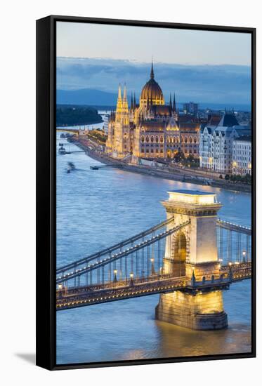 Hungary, Central Hungary, Budapest. Chain Bridge and the Hungarian Parliament Building on the Danub-Nick Ledger-Framed Stretched Canvas