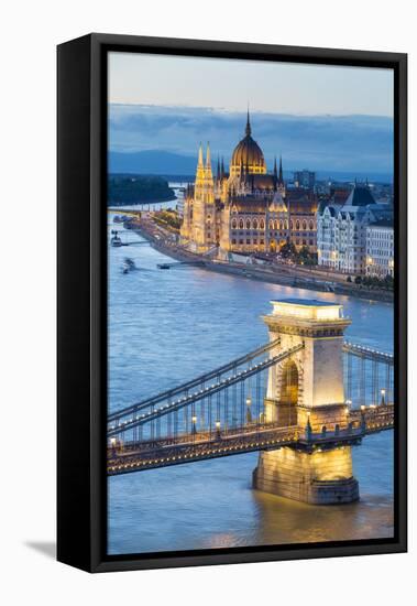 Hungary, Central Hungary, Budapest. Chain Bridge and the Hungarian Parliament Building on the Danub-Nick Ledger-Framed Stretched Canvas