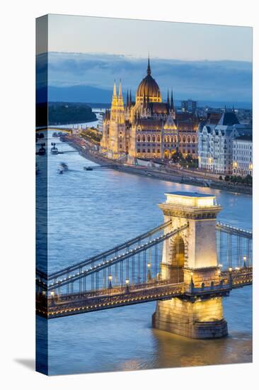 Hungary, Central Hungary, Budapest. Chain Bridge and the Hungarian Parliament Building on the Danub-Nick Ledger-Stretched Canvas