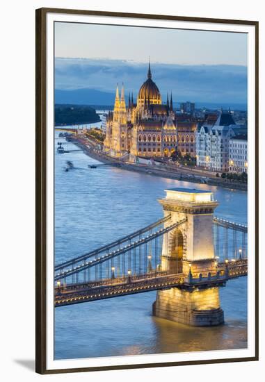 Hungary, Central Hungary, Budapest. Chain Bridge and the Hungarian Parliament Building on the Danub-Nick Ledger-Framed Premium Photographic Print