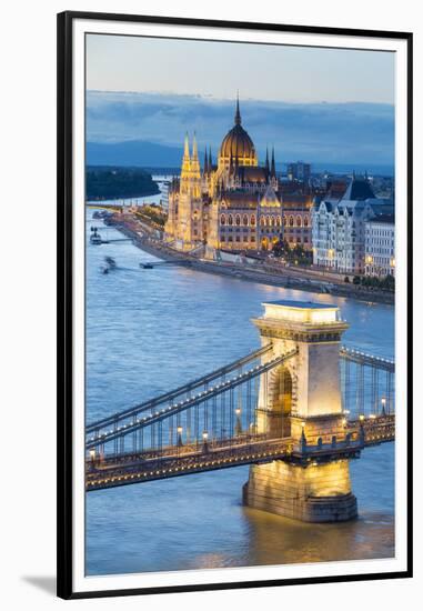 Hungary, Central Hungary, Budapest. Chain Bridge and the Hungarian Parliament Building on the Danub-Nick Ledger-Framed Premium Photographic Print