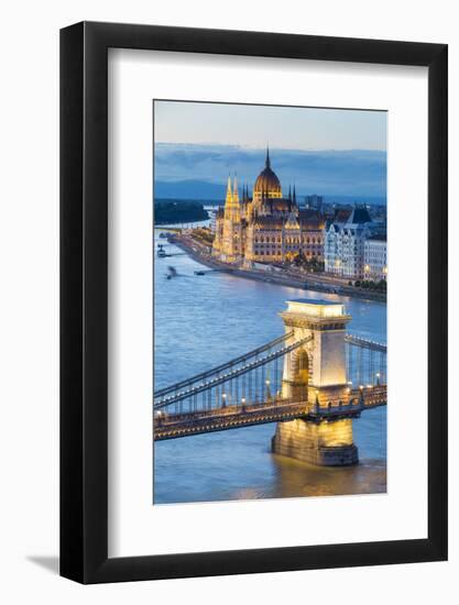 Hungary, Central Hungary, Budapest. Chain Bridge and the Hungarian Parliament Building on the Danub-Nick Ledger-Framed Photographic Print