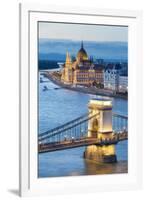 Hungary, Central Hungary, Budapest. Chain Bridge and the Hungarian Parliament Building on the Danub-Nick Ledger-Framed Photographic Print