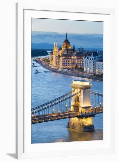 Hungary, Central Hungary, Budapest. Chain Bridge and the Hungarian Parliament Building on the Danub-Nick Ledger-Framed Photographic Print