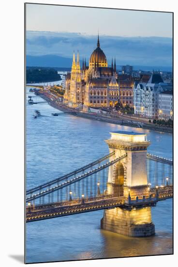 Hungary, Central Hungary, Budapest. Chain Bridge and the Hungarian Parliament Building on the Danub-Nick Ledger-Mounted Photographic Print