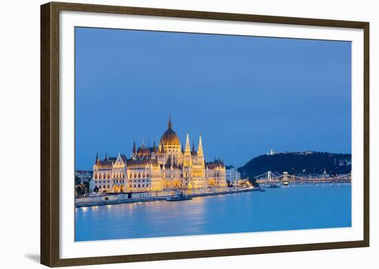 Hungary, Central Hungary, Budapest. Chain Bridge and the Hungarian Parliament Building on the Danub-Nick Ledger-Framed Photographic Print