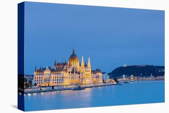 Hungary, Central Hungary, Budapest. Chain Bridge and the Hungarian Parliament Building on the Danub-Nick Ledger-Stretched Canvas