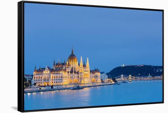 Hungary, Central Hungary, Budapest. Chain Bridge and the Hungarian Parliament Building on the Danub-Nick Ledger-Framed Stretched Canvas