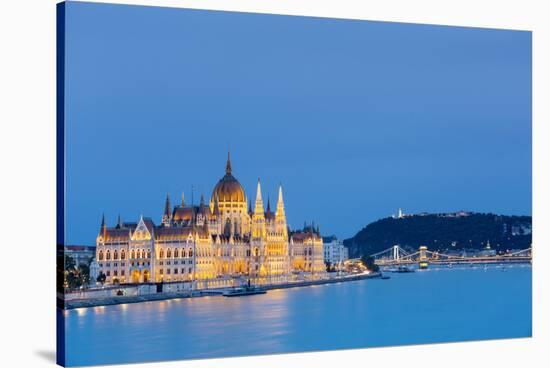 Hungary, Central Hungary, Budapest. Chain Bridge and the Hungarian Parliament Building on the Danub-Nick Ledger-Stretched Canvas