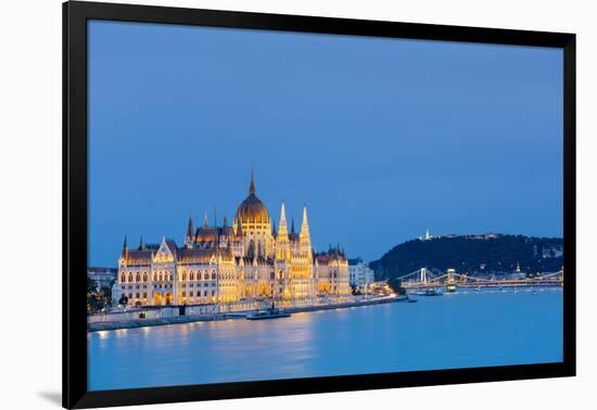 Hungary, Central Hungary, Budapest. Chain Bridge and the Hungarian Parliament Building on the Danub-Nick Ledger-Framed Photographic Print