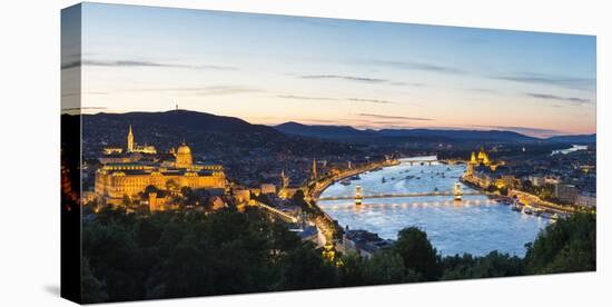 Hungary, Central Hungary, Budapest. Evening view over Budapest and the Danube from Gellert Hill.-Nick Ledger-Stretched Canvas