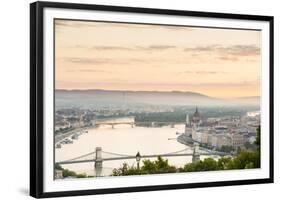 Hungary, Central Hungary, Budapest. Sunrise over Budapest and the Danube from Gellert Hill.-Nick Ledger-Framed Photographic Print