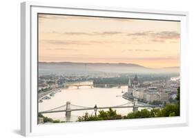 Hungary, Central Hungary, Budapest. Sunrise over Budapest and the Danube from Gellert Hill.-Nick Ledger-Framed Photographic Print