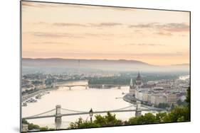 Hungary, Central Hungary, Budapest. Sunrise over Budapest and the Danube from Gellert Hill.-Nick Ledger-Mounted Photographic Print