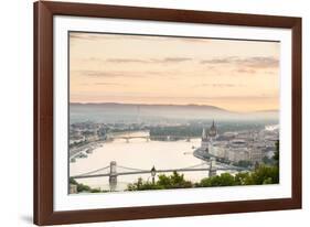 Hungary, Central Hungary, Budapest. Sunrise over Budapest and the Danube from Gellert Hill.-Nick Ledger-Framed Photographic Print