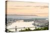 Hungary, Central Hungary, Budapest. Sunrise over Budapest and the Danube from Gellert Hill.-Nick Ledger-Stretched Canvas