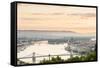 Hungary, Central Hungary, Budapest. Sunrise over Budapest and the Danube from Gellert Hill.-Nick Ledger-Framed Stretched Canvas