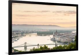 Hungary, Central Hungary, Budapest. Sunrise over Budapest and the Danube from Gellert Hill.-Nick Ledger-Framed Photographic Print