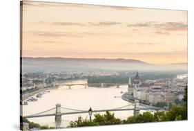 Hungary, Central Hungary, Budapest. Sunrise over Budapest and the Danube from Gellert Hill.-Nick Ledger-Stretched Canvas
