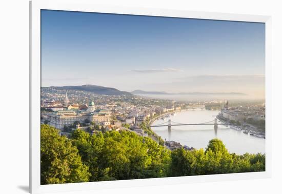 Hungary, Central Hungary, Budapest. Sunrise over Budapest and the Danube from Gellert Hill.-Nick Ledger-Framed Photographic Print