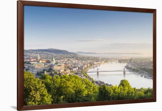 Hungary, Central Hungary, Budapest. Sunrise over Budapest and the Danube from Gellert Hill.-Nick Ledger-Framed Photographic Print