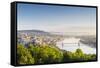 Hungary, Central Hungary, Budapest. Sunrise over Budapest and the Danube from Gellert Hill.-Nick Ledger-Framed Stretched Canvas