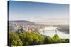 Hungary, Central Hungary, Budapest. Sunrise over Budapest and the Danube from Gellert Hill.-Nick Ledger-Stretched Canvas